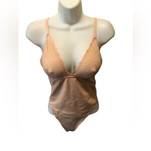 Sofia Intimates Lacy Shaper Sz. L Nude Thong One Piece Stretch Med Compression
